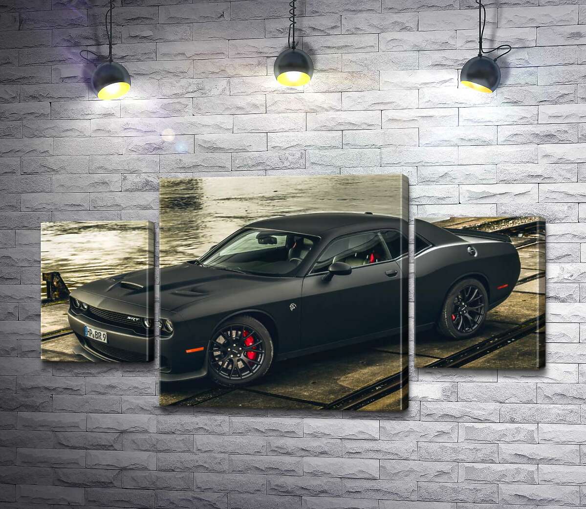 

Модульная картина ArtPoster Черная матовая модель автомобиля Dodge Challenger Hellcat 131x69 см Модуль №7