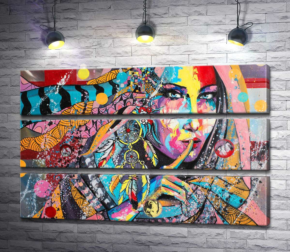 

Модульная картина ArtPoster Цветные ленты обвивают таинственный силуэт девушки 98x60 см Модуль №13