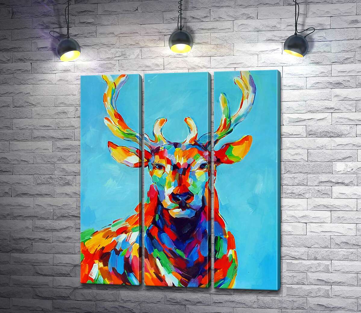 

Модульная картина ArtPoster Цветной силуэт оленя в радужных пятнах 132x156 см Модуль №11