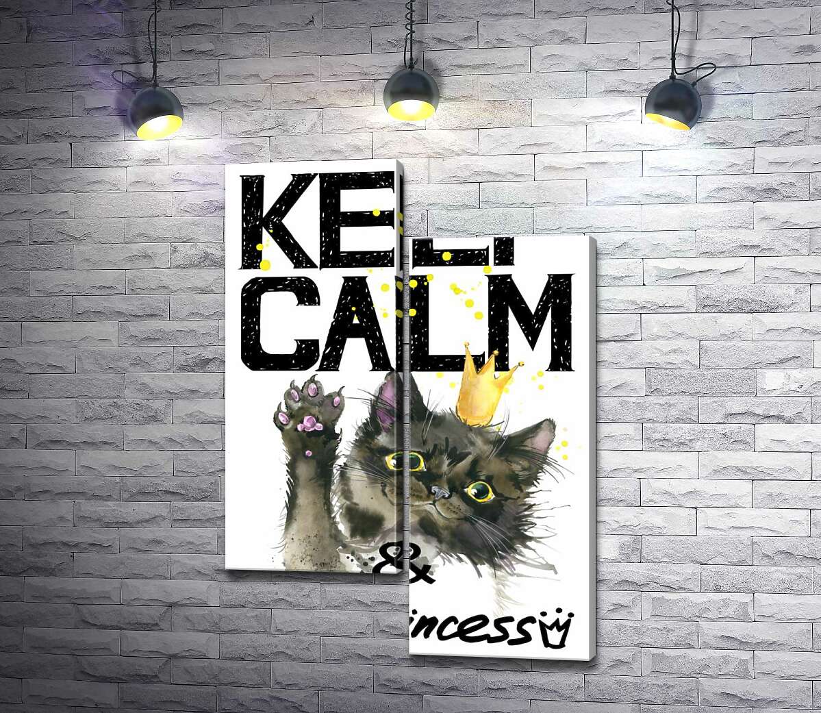 

Модульная картина ArtPoster Черная кошка в золотой короне среди надписи "keep calm and be princess" 100x147 см Модуль №5