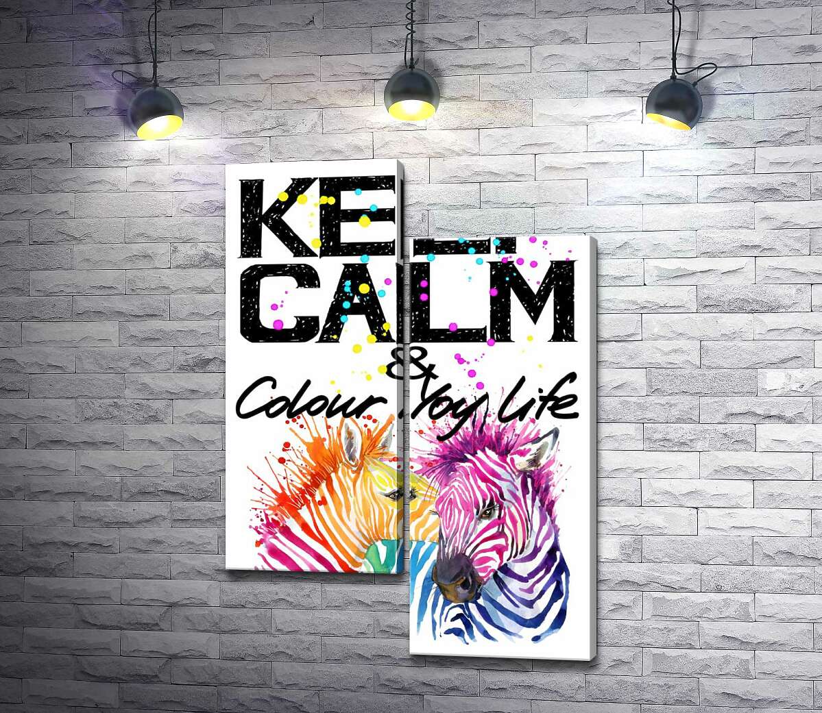 

Модульная картина ArtPoster Цветные полоски зебр под надписью "keep calm and colour your life" 100x147 см Модуль №5