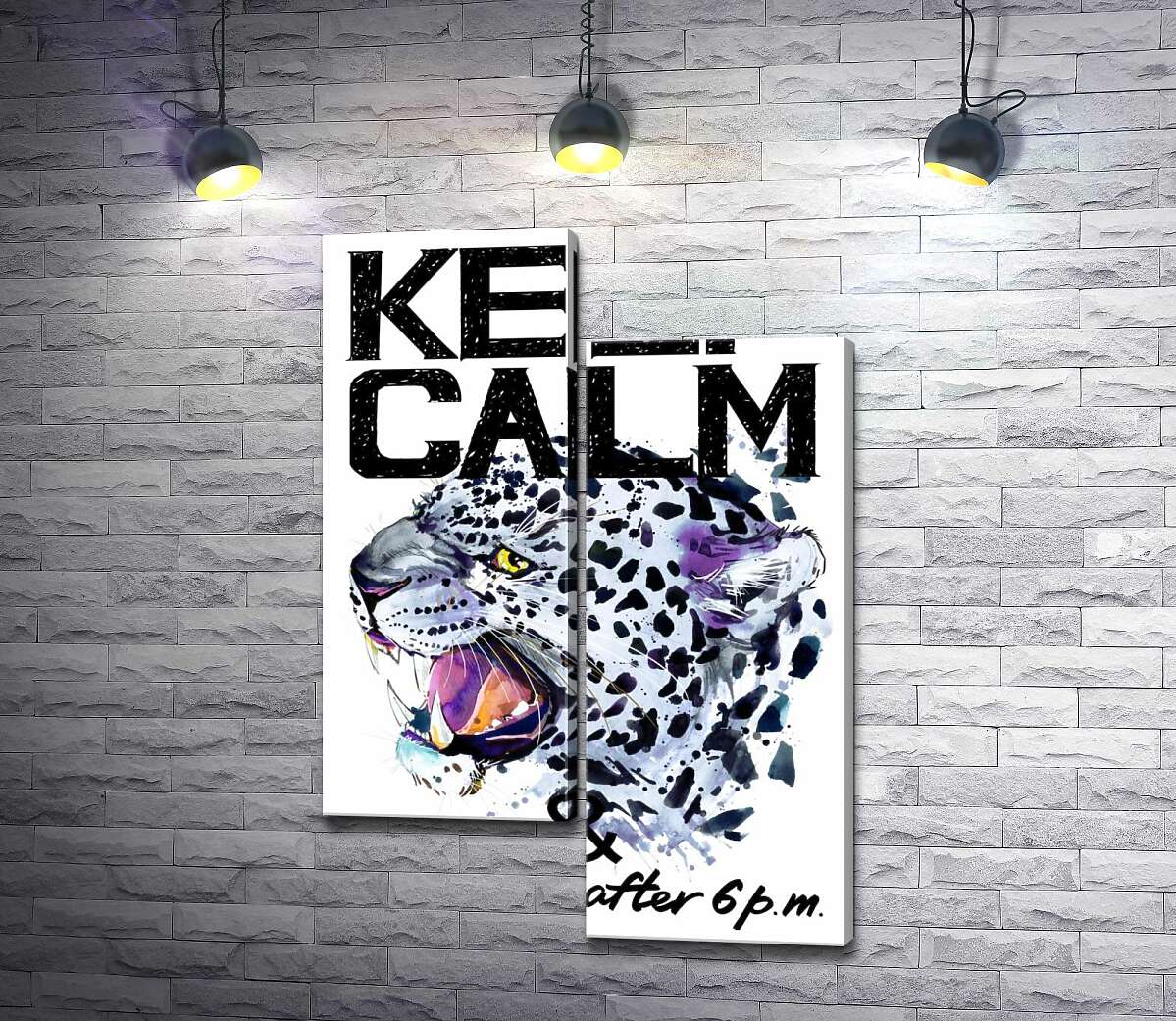 

Модульная картина ArtPoster Хищный леопард среди надписи "keep calm and don't eat after 6 p.m." 50x74 см Модуль №5