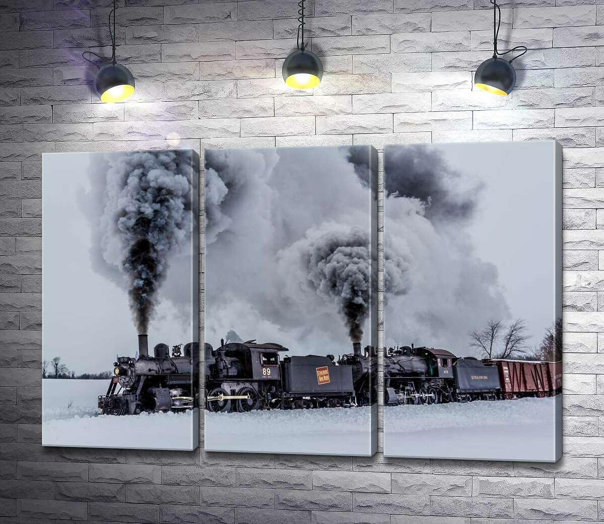 

Модульная картина ArtPoster Черное пятно паровоза на заснеженном пространстве пейзажа 102x67 см Модуль №11