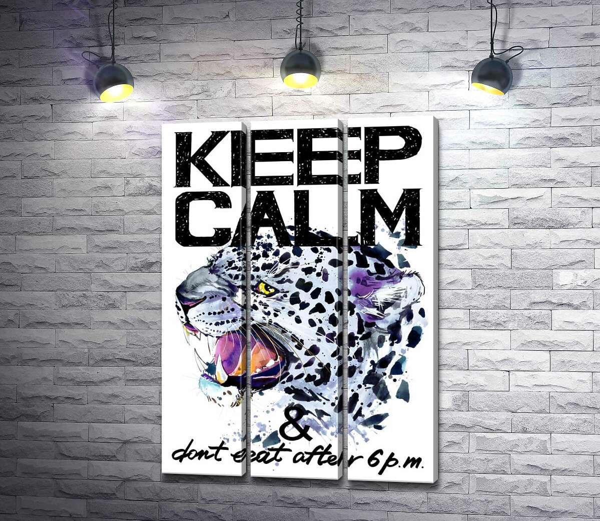 

Модульная картина ArtPoster Хищный леопард среди надписи "keep calm and don't eat after 6 p.m." 102x146 см Модуль №11