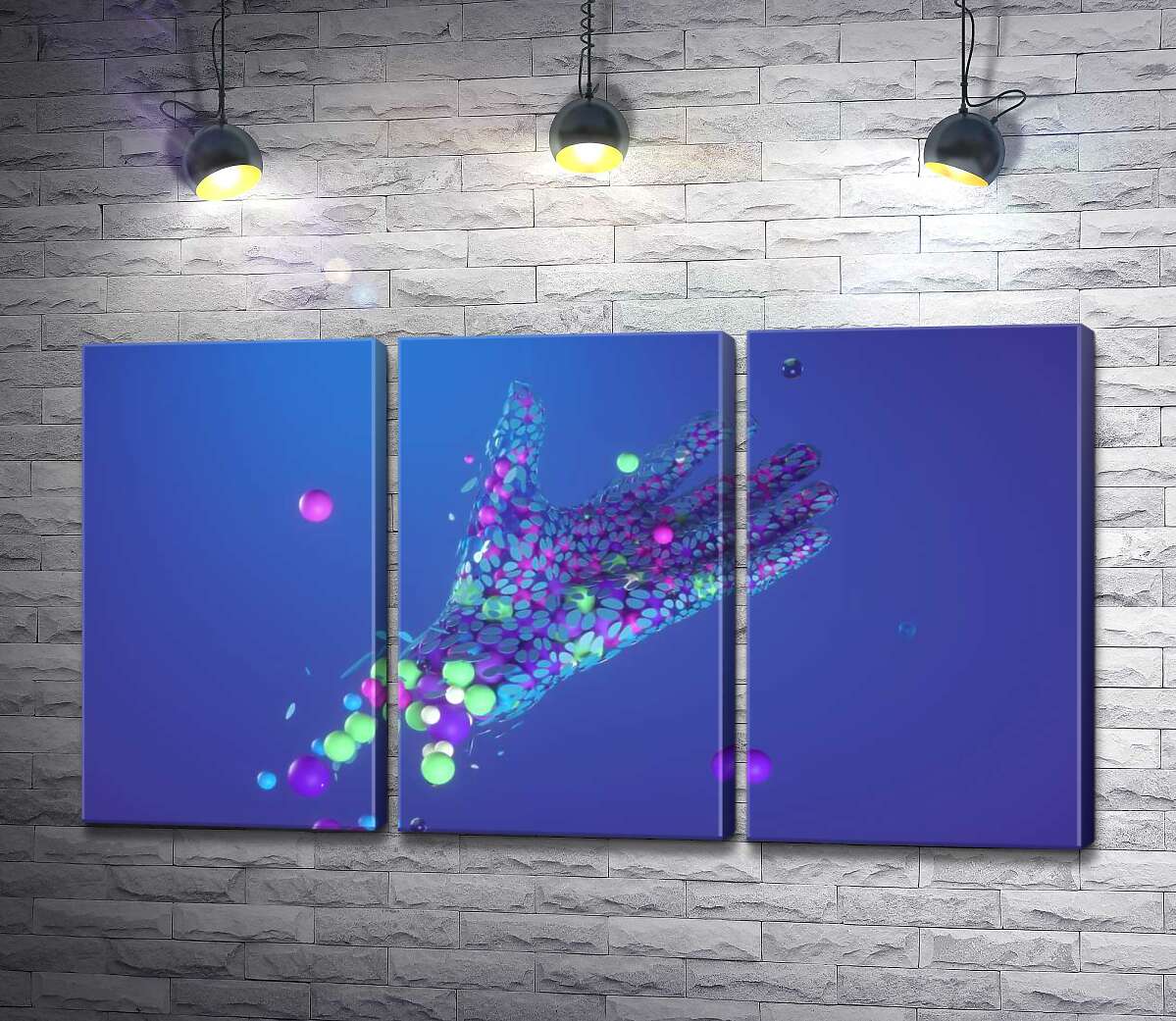 

Модульная картина ArtPoster Цветные шарики летят в ладонь 60x34 см Модуль №11