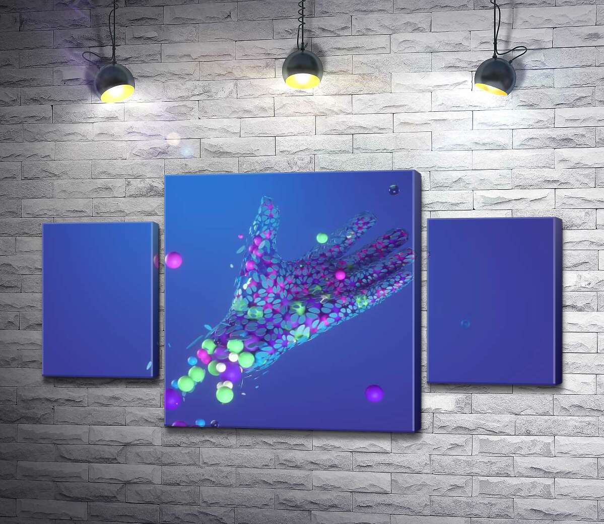 

Модульная картина ArtPoster Цветные шарики летят в ладонь 80x45 см Модуль №7