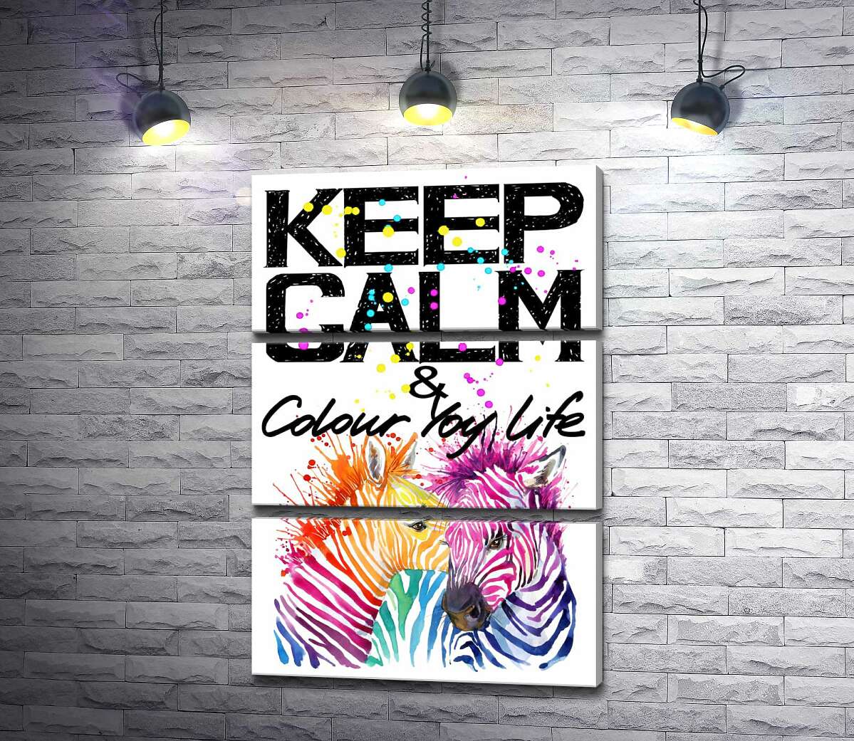 

Модульная картина ArtPoster Цветные полоски зебр под надписью "keep calm and colour your life" 130x192 см Модуль №13