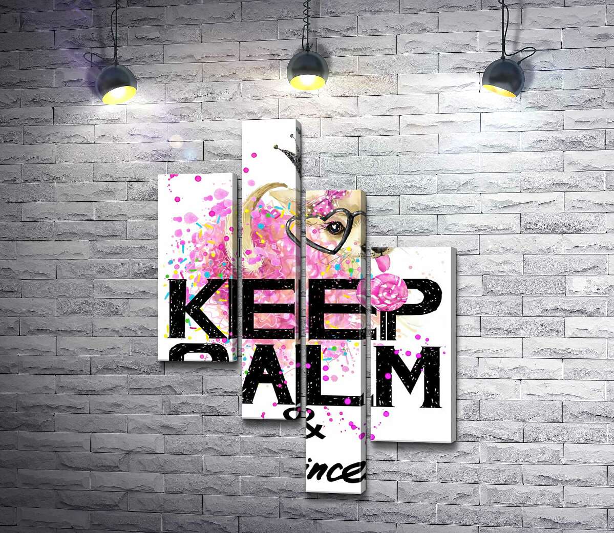 

Модульная картина ArtPoster Чихуахуа в пышной юбке с леденцом среди надписи "keep calm and be princess" 130x191 см Модуль №20