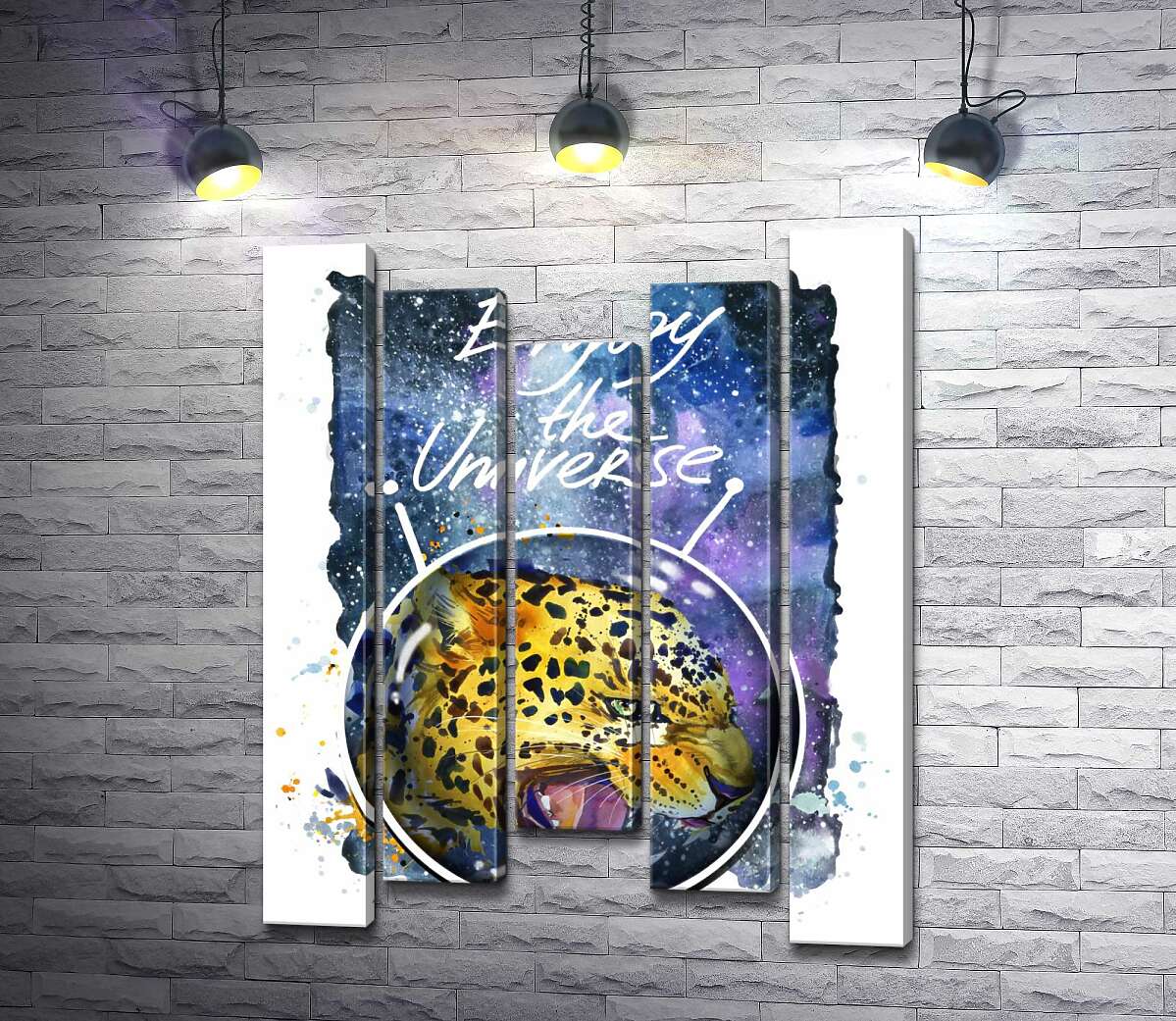 

Модульная картина ArtPoster Хищный леопард скалит зубы в космосе с надписью "Enjoy the Universe" 100x130 см Модуль №28