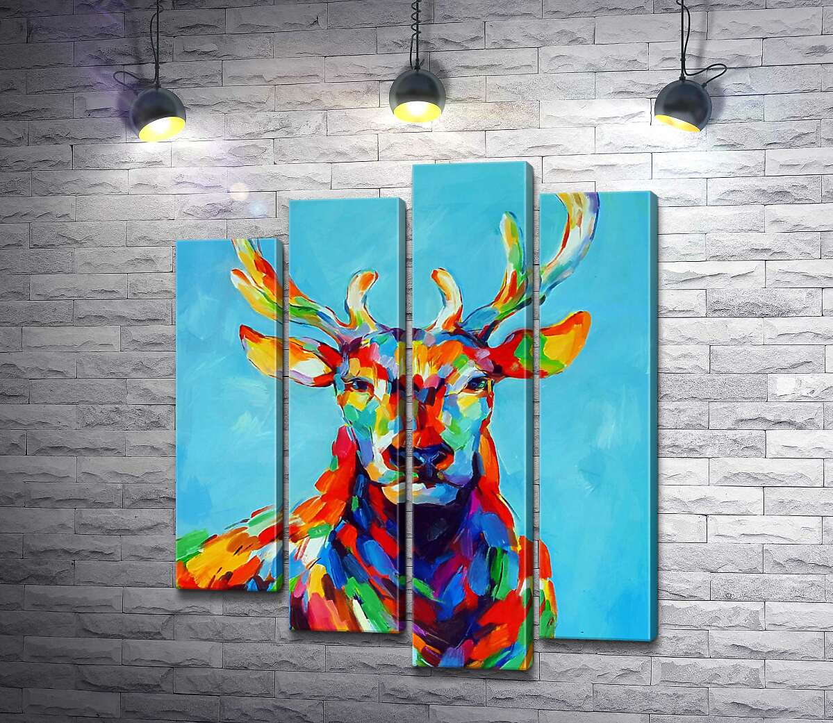 

Модульная картина ArtPoster Цветной силуэт оленя в радужных пятнах 100x120 см Модуль №21