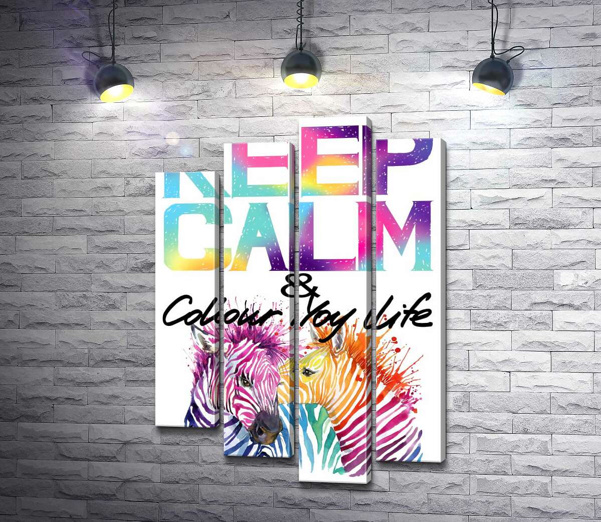 

Модульная картина ArtPoster Яркие зебры под надписью "keep calm and colour your life" 100x147 см Модуль №21