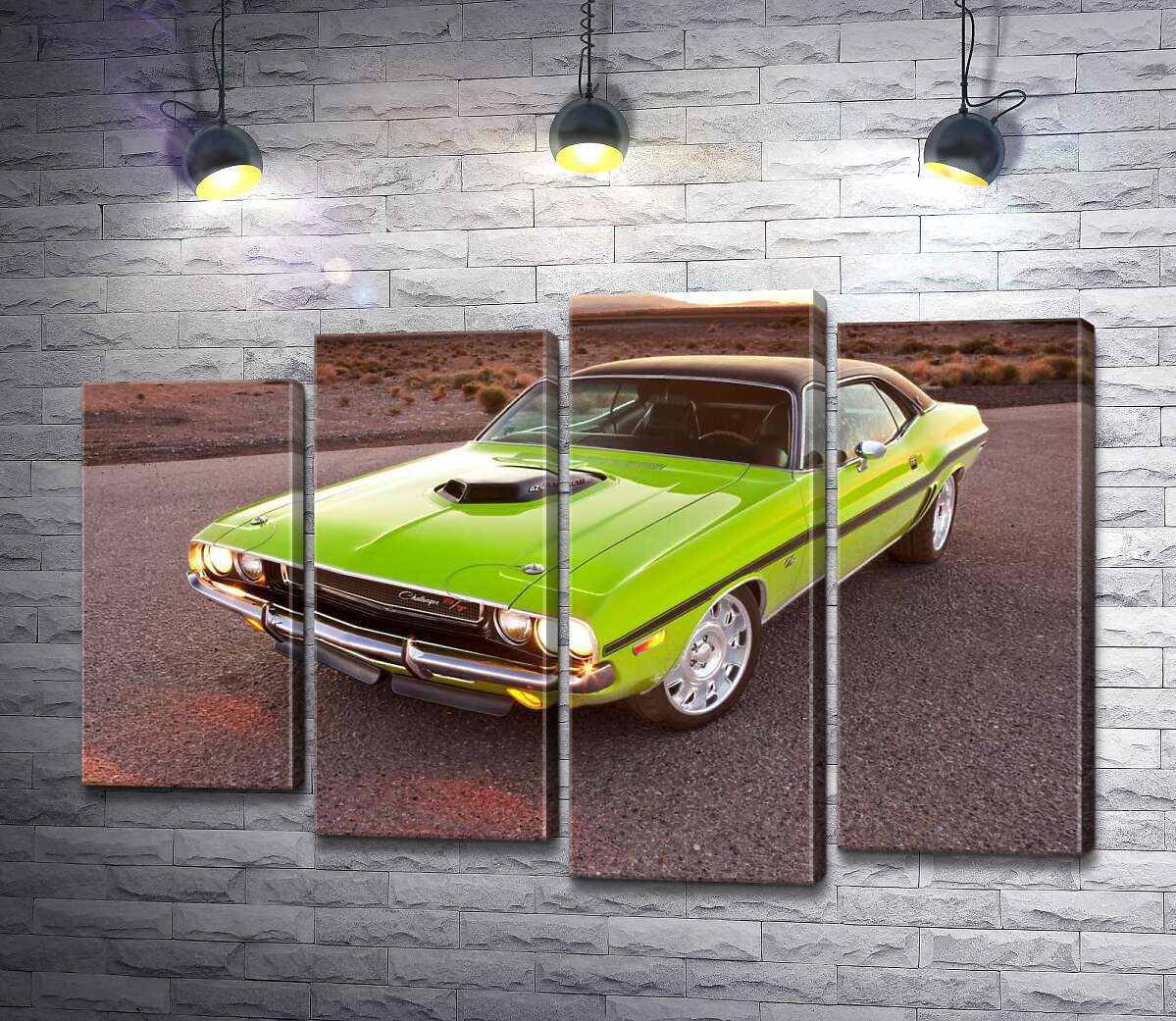 

Модульная картина ArtPoster Яркий автомобиль Dodge Challenger на дороге среди пустыни 80x54 см Модуль №21