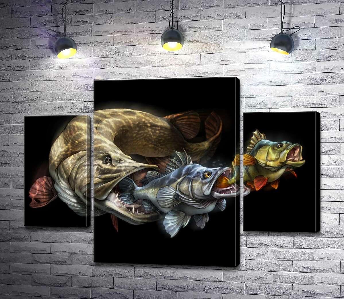 

Модульная картина ArtPoster Цепь питания рыб на постере к программе "Savage Gear Fish" 80x59 см Модуль №7