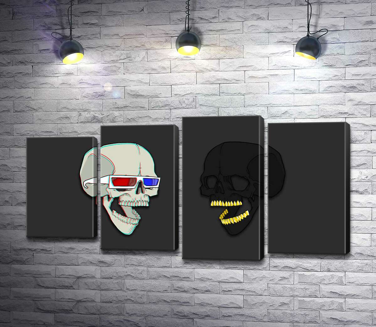 

Модульная картина ArtPoster Черно-белый дуэт человеческих черепов 132x69 см Модуль №21