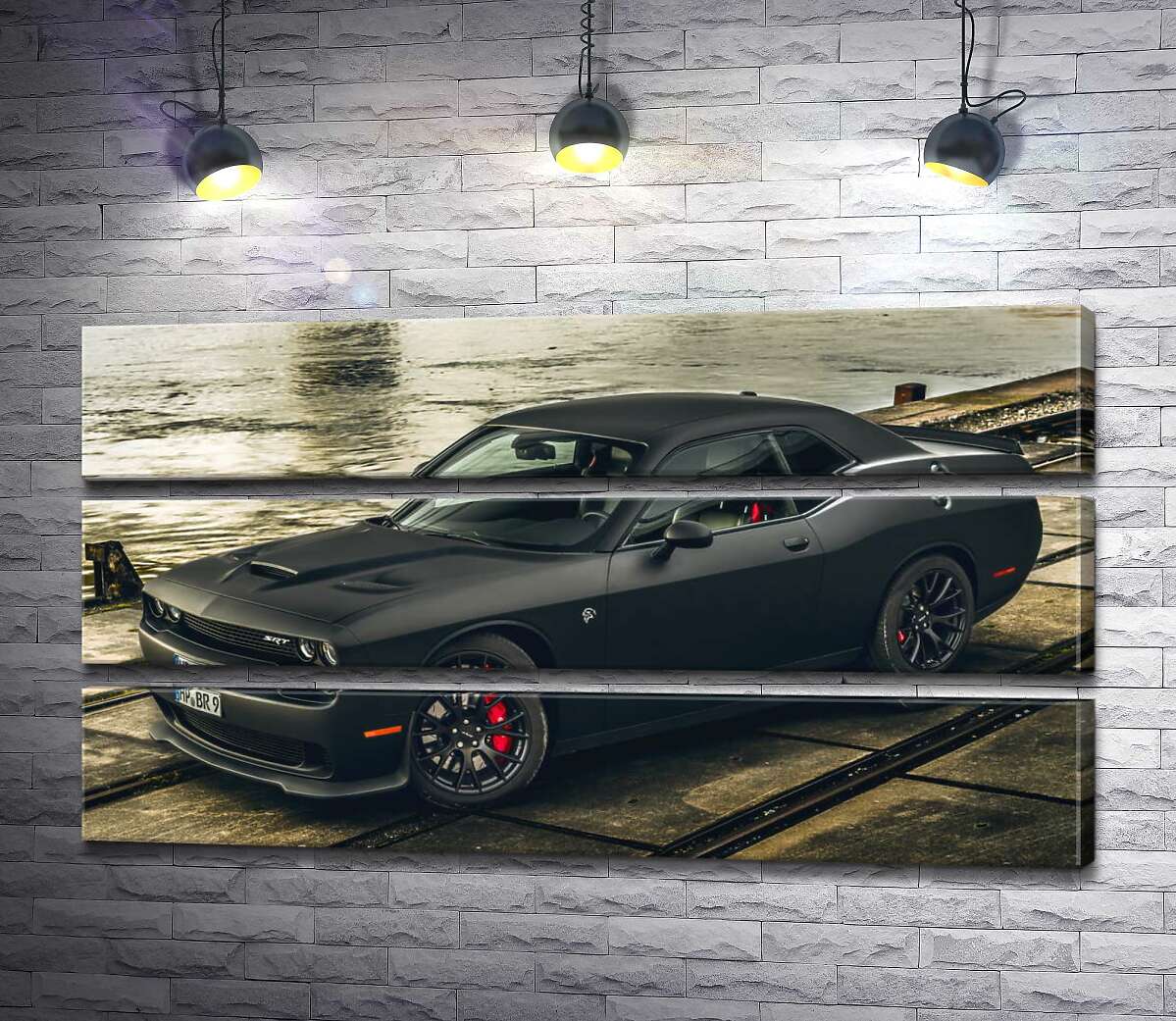 

Модульная картина ArtPoster Черная матовая модель автомобиля Dodge Challenger Hellcat 114x60 см Модуль №13