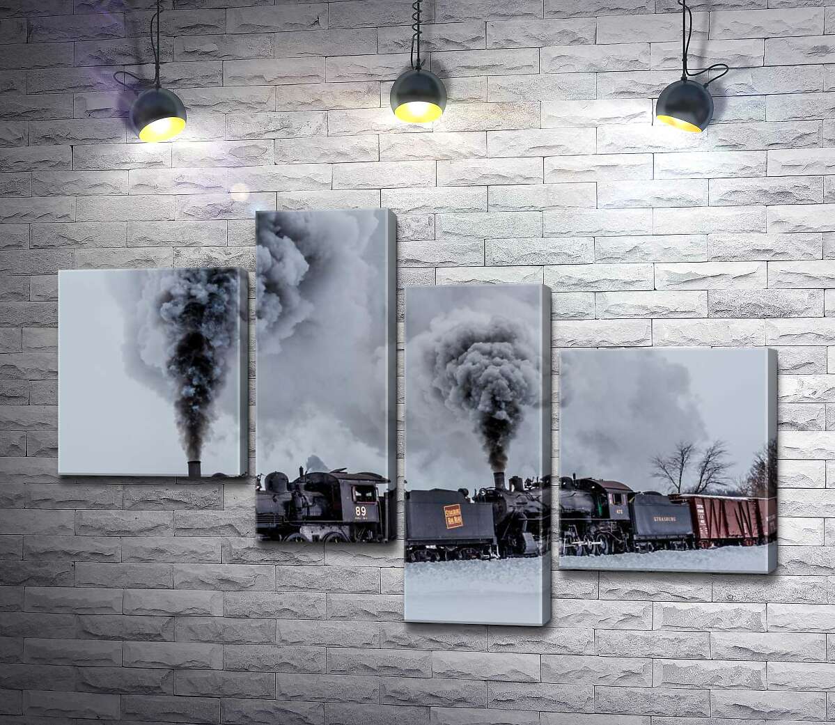 

Модульная картина ArtPoster Черное пятно паровоза на заснеженном пространстве пейзажа 100x69 см Модуль №20