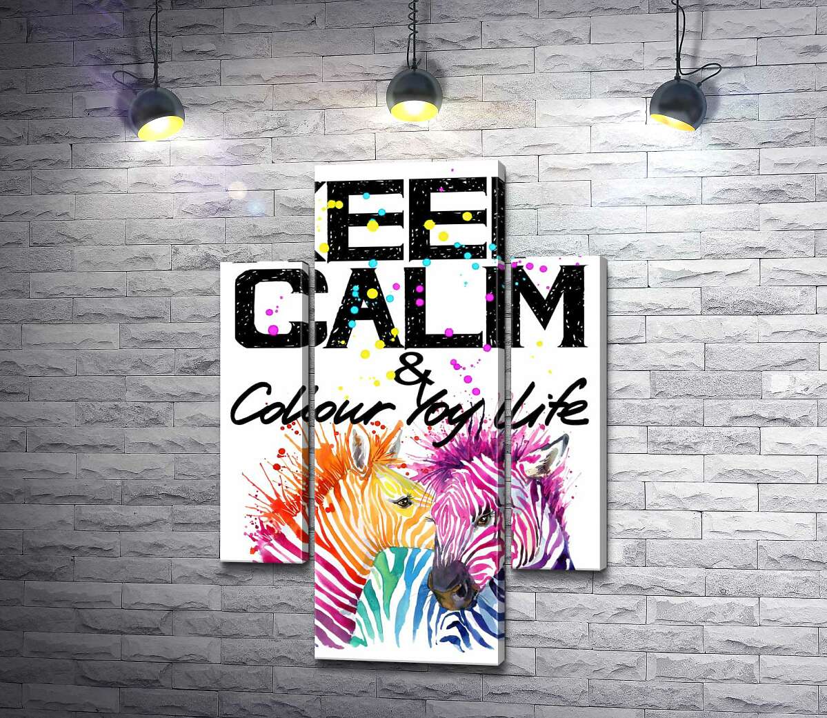 

Модульная картина ArtPoster Цветные полоски зебр под надписью "keep calm and colour your life" 100x148 см Модуль №7