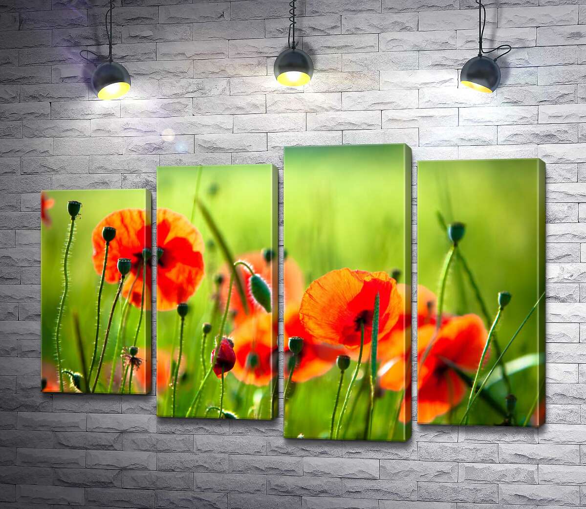 

Модульная картина ArtPoster Яркие вкрапления красных маков на фоне сочно-зеленого поля 100x69 см Модуль №21