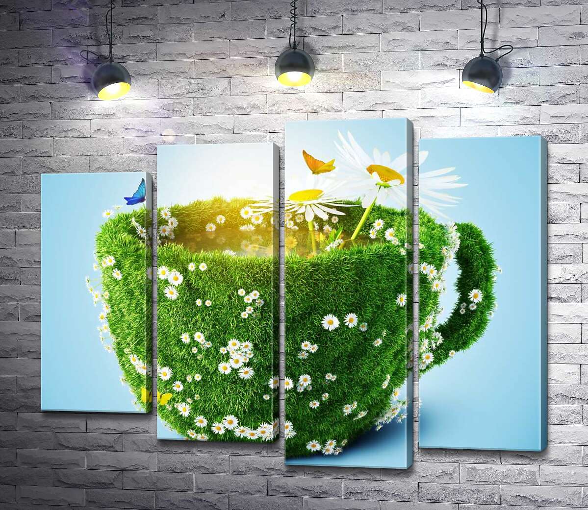 

Модульная картина ArtPoster Чашка из зелени травы и ромашек 100x79 см Модуль №21