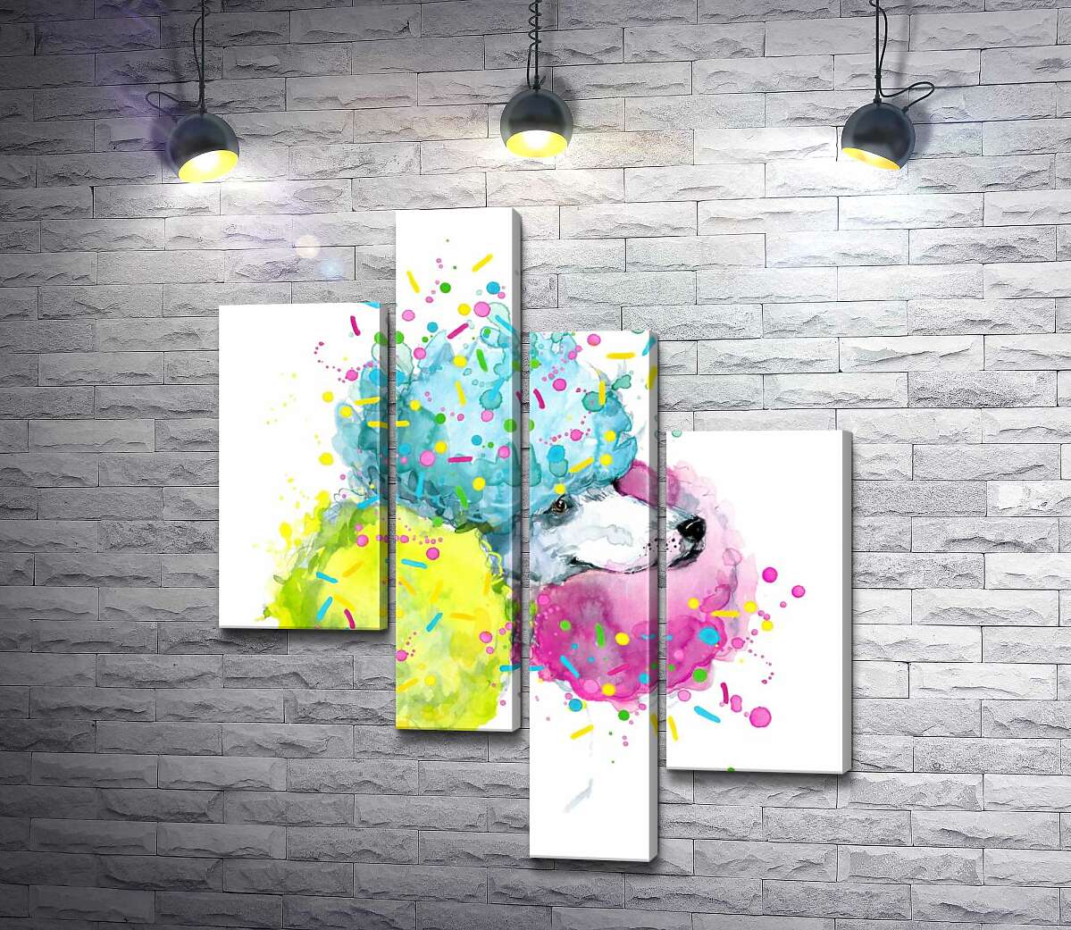 

Модульная картина ArtPoster Цветная шерсть пушистого пуделя 100x119 см Модуль №20