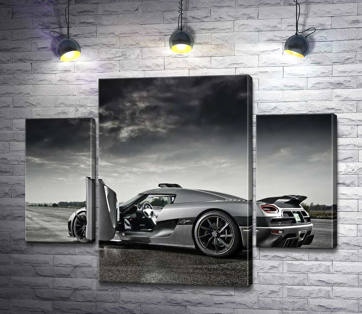 

Модульная картина ArtPoster Шведский гиперкар Koenigsegg Agera под переливами грозовых облаков 131x99 см Модуль №7