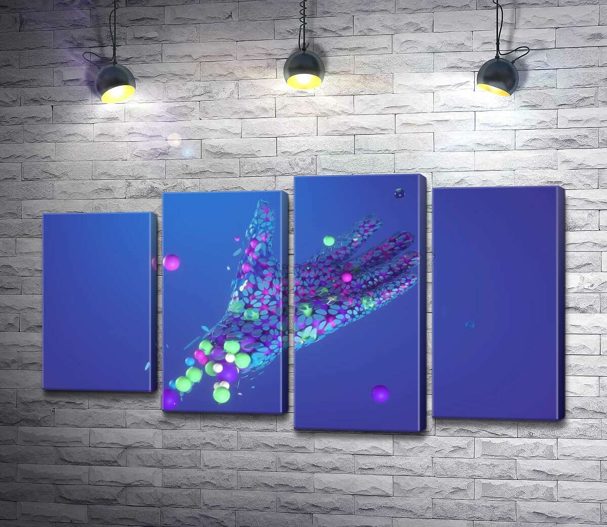 

Модульная картина ArtPoster Цветные шарики летят в ладонь 100x58 см Модуль №21