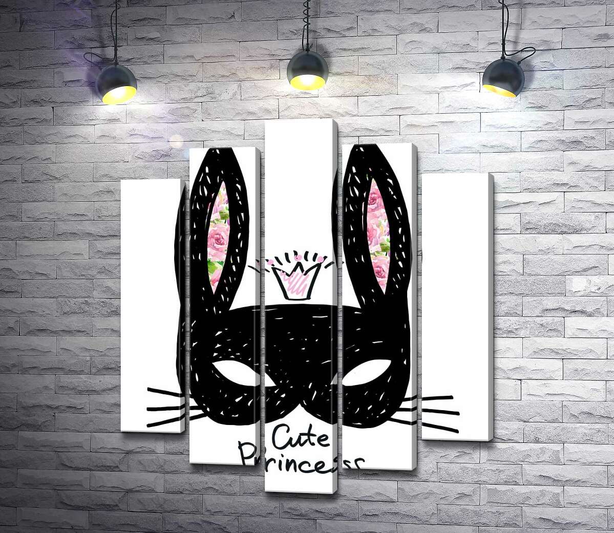 

Модульная картина ArtPoster Черная маска зайчика с надписью "cute princess" 130x156 см Модуль №26