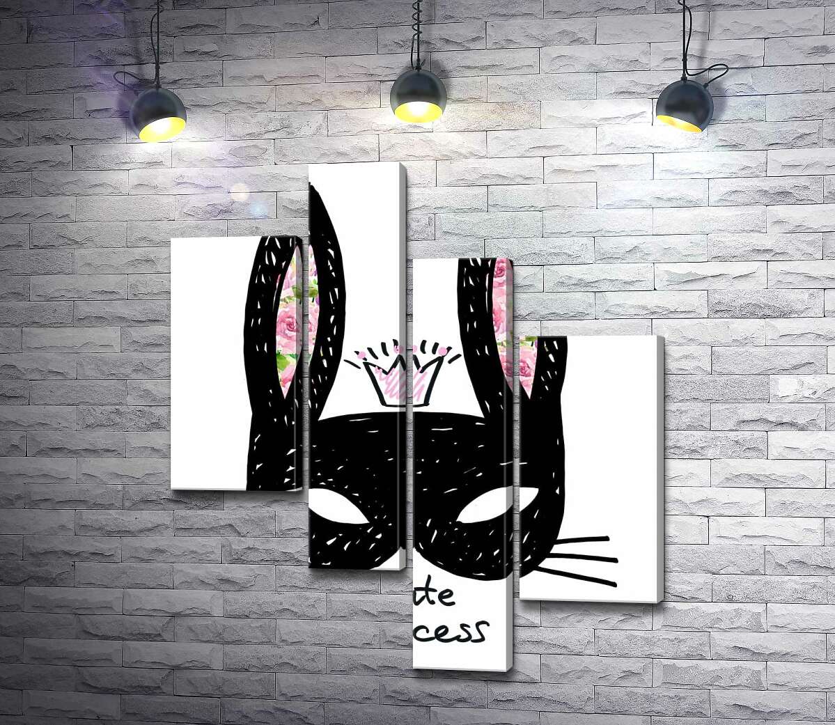 

Модульная картина ArtPoster Черная маска зайчика с надписью "cute princess" 100x119 см Модуль №20