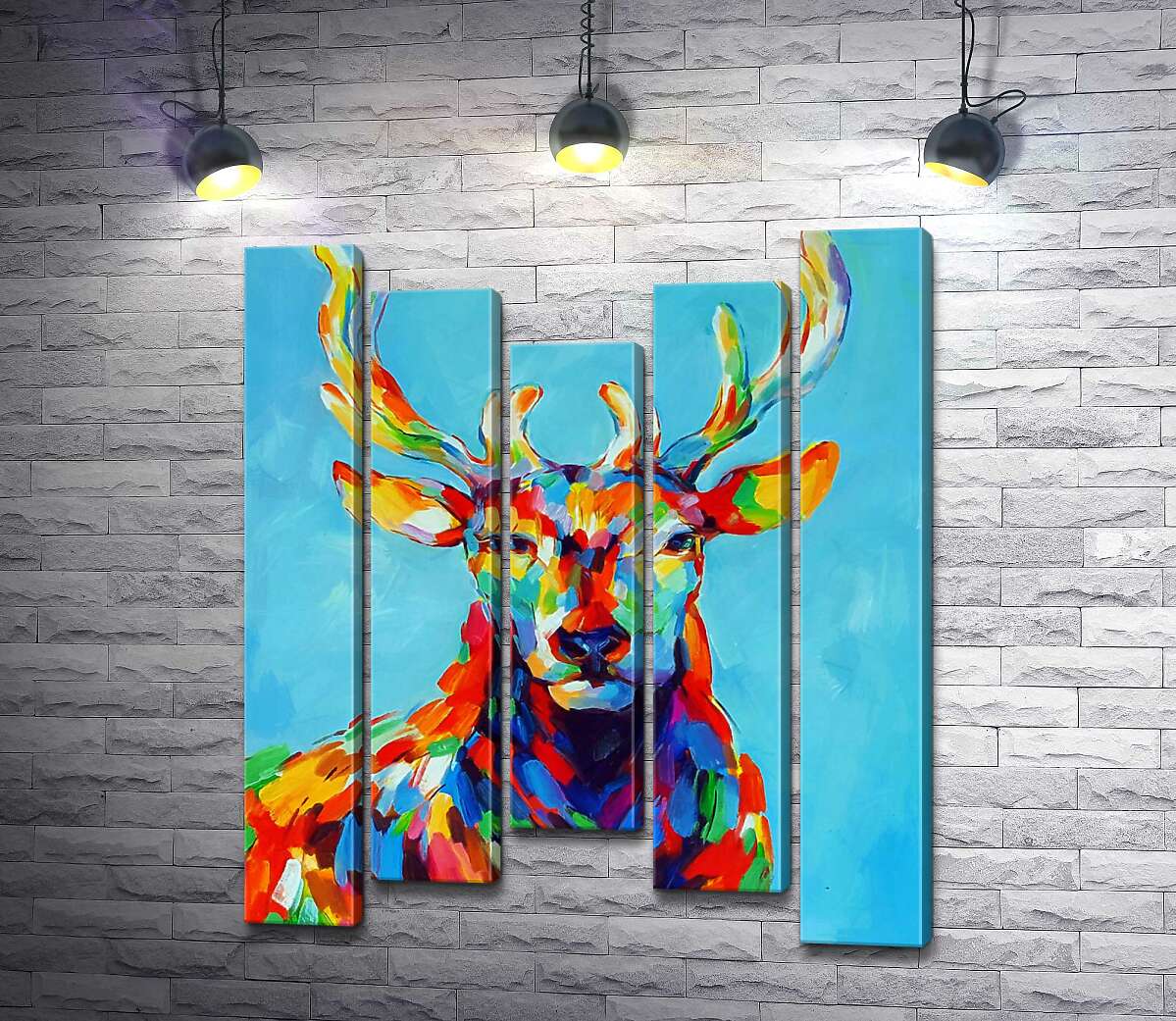 

Модульная картина ArtPoster Цветной силуэт оленя в радужных пятнах 130x158 см Модуль №28