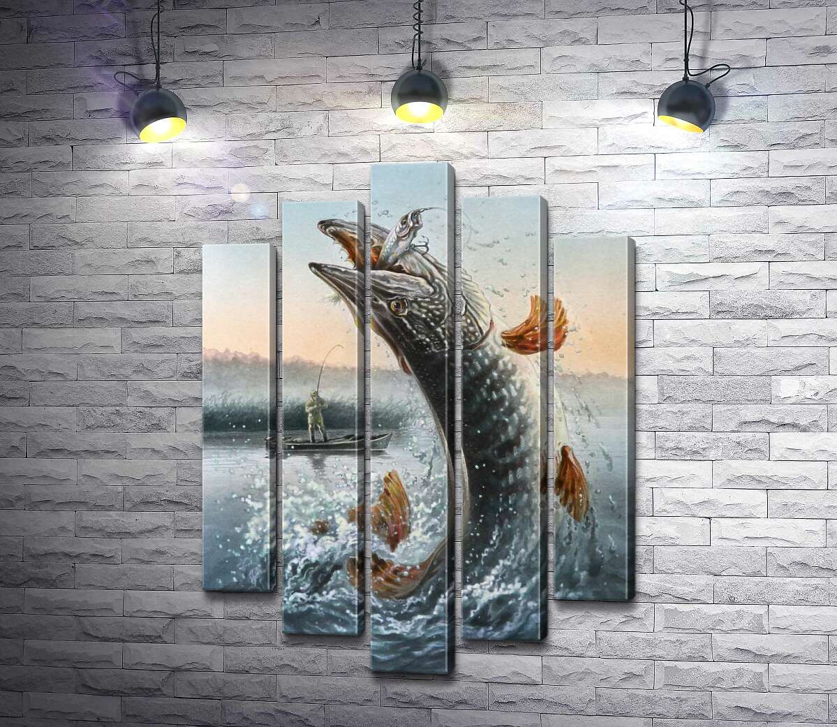 

Модульная картина ArtPoster Щука выпрыгнула из воды, ловя приманку 130x186 см Модуль №26