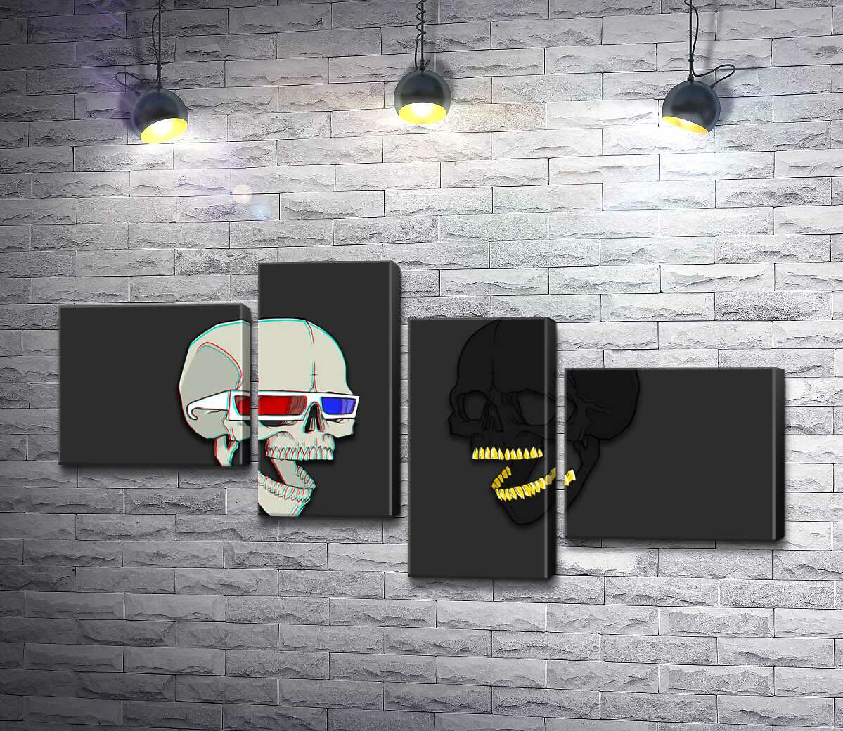 

Модульная картина ArtPoster Черно-белый дуэт человеческих черепов 130x69 см Модуль №20