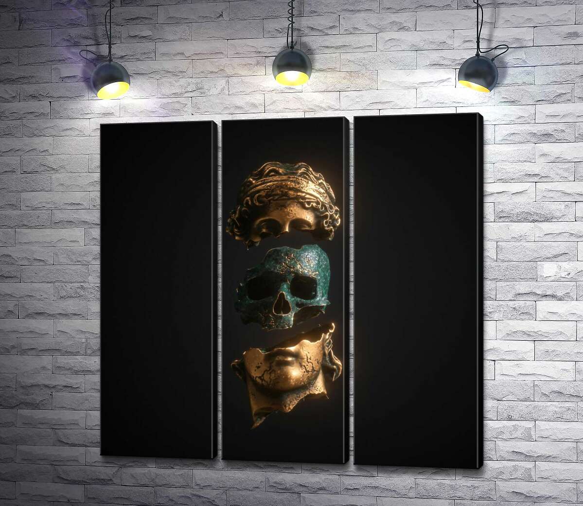 

Модульная картина ArtPoster Что внутри: медный череп в бронзовой статуе греческого героя 102x100 см Модуль №11