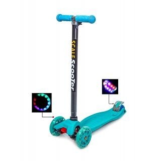 

Детский Четырехколесный самокат Maxi Scooter Бирюзовый Светящиеся колеса 2.5 кг