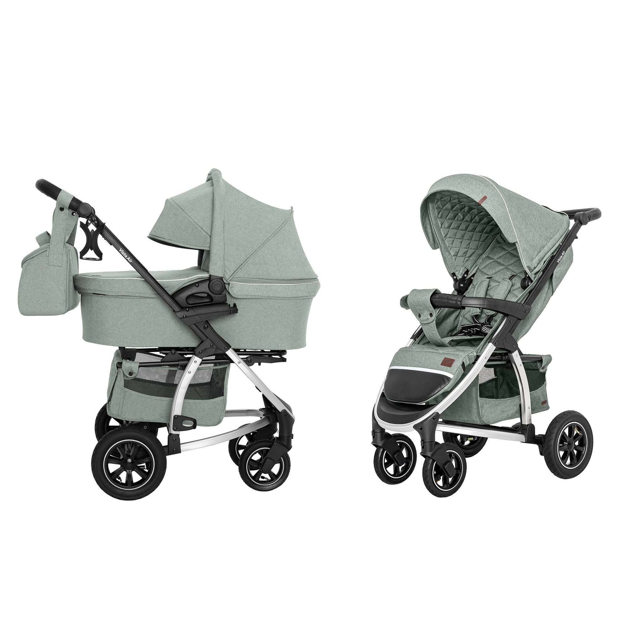

Коляска универсальная 2в1 Carrello VISTA CRL-6506 Olive Green с надувными колесами сумкой для мамы