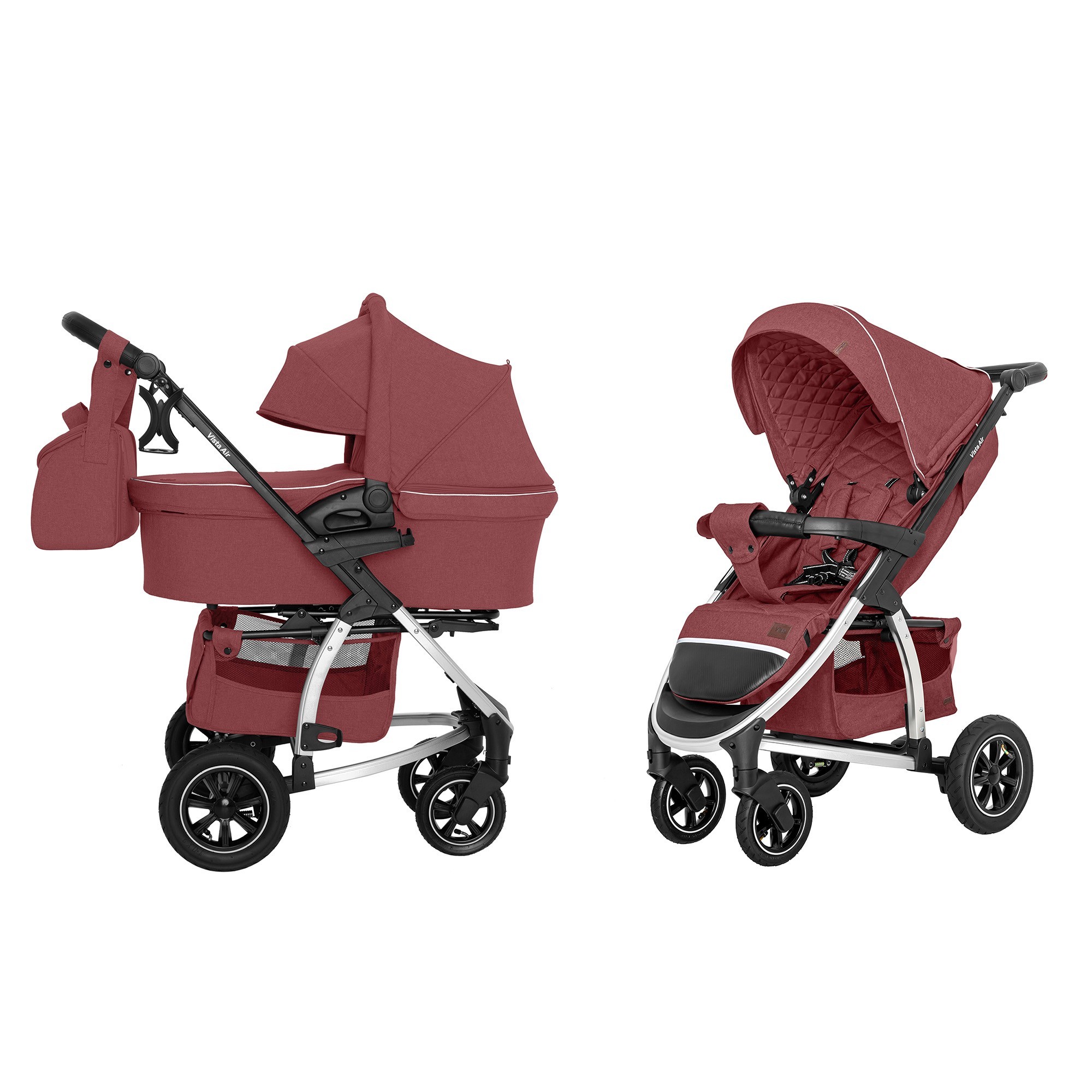 

Коляска универсальная 2в1 Carrello VISTA CRL-6506 Ruby Red Красная с надувными колесами сумкой для мамы
