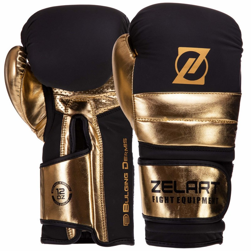 

Перчатки для бокса и единоборств на липучке Zelart Heroe 3083 Black-Gold 12 унций