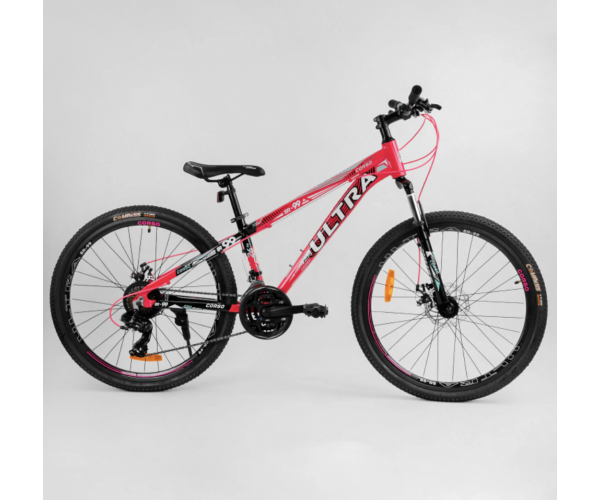 

Спортивный велосипед CORSO ULTRA 26" 72911, рама алюминиевая, оборудование Shimano 21 скорость, Черно-красный