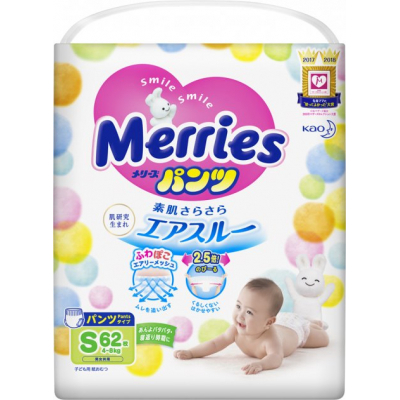 

Подгузник Merries трусики для детей S 4-8 кг 62 шт (558871)