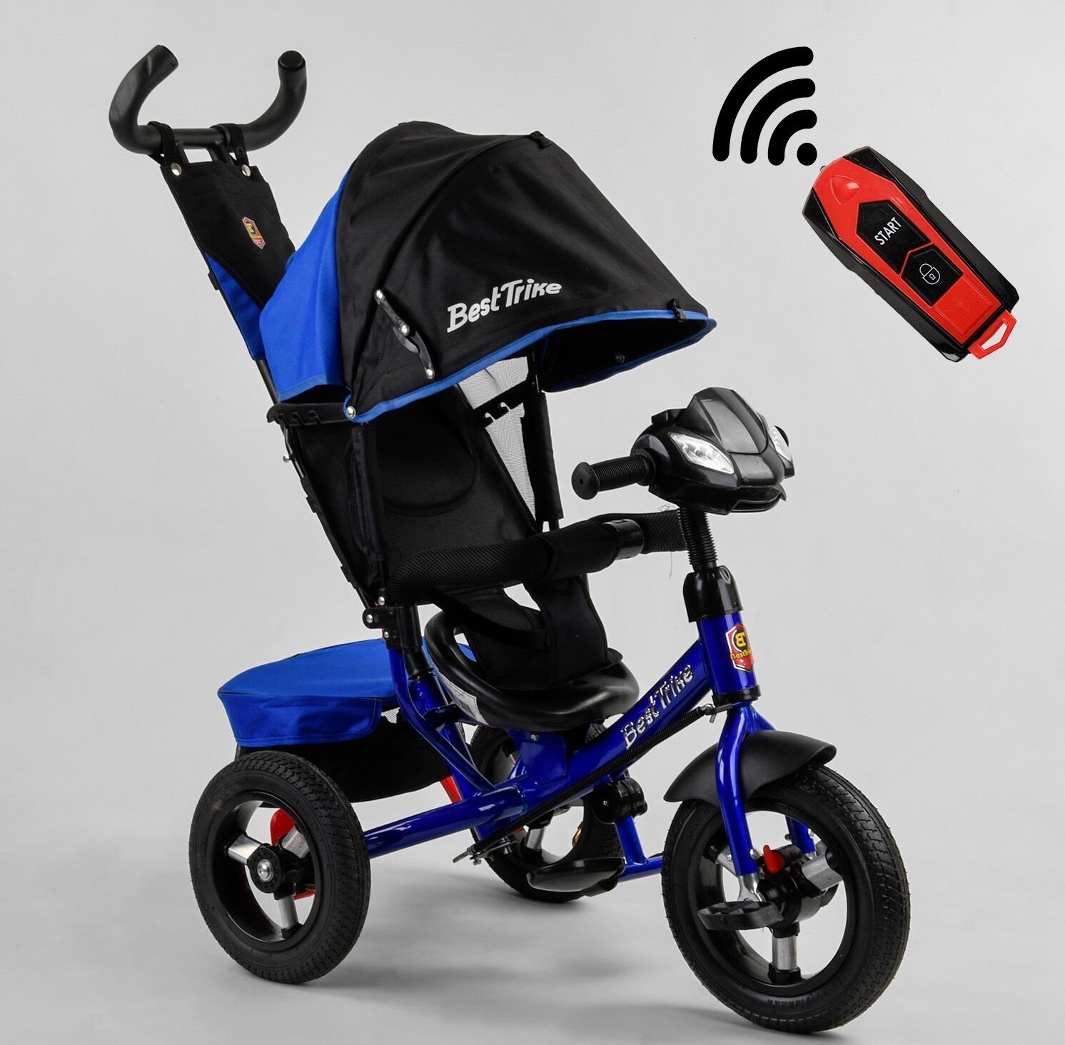 

Велосипед коляска детский трехколесный Best Trike 3390 / 65-005 с музыкальной фарой и надувными колесами ровер