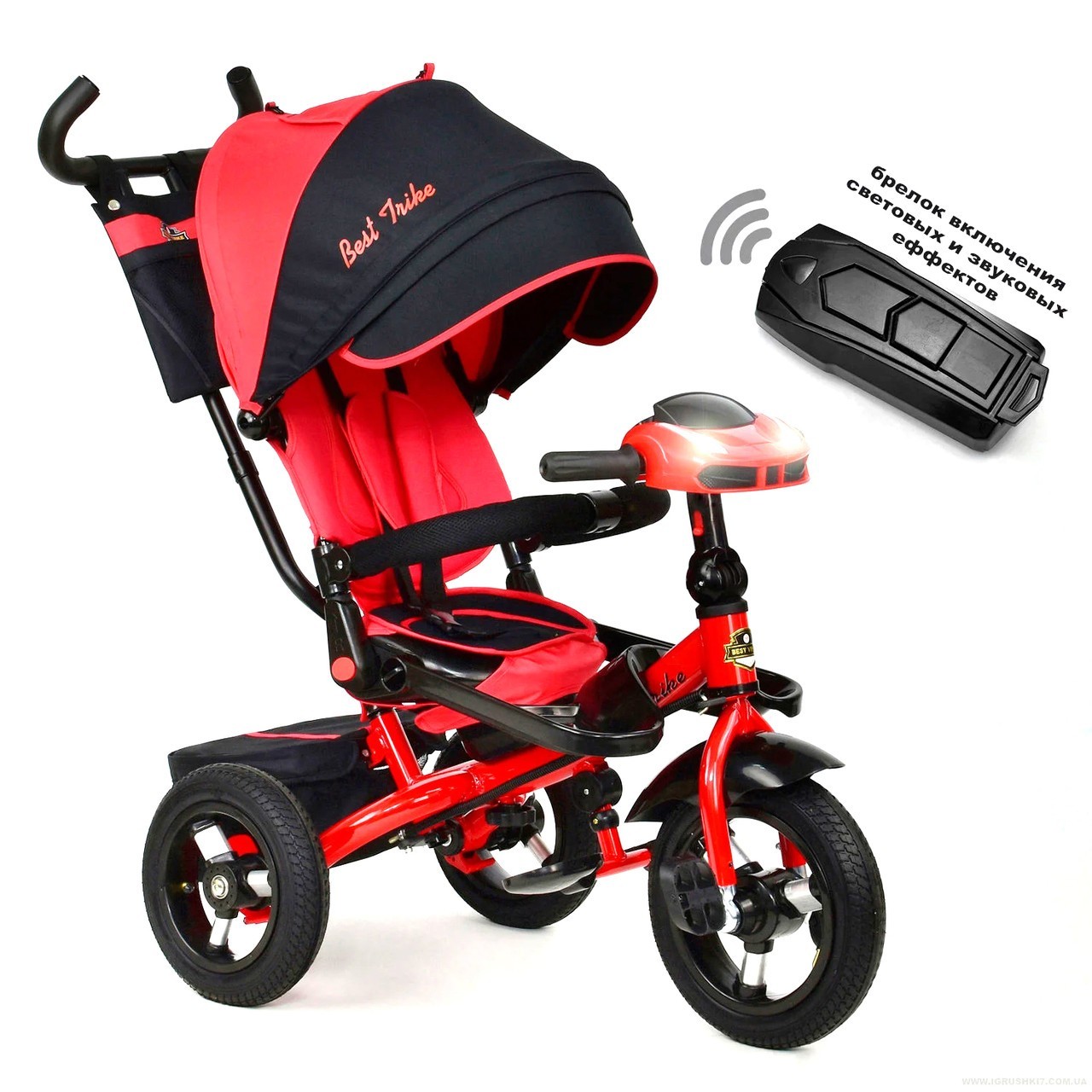

Велосипед коляска детский трехколесный Best Trike 6088 F - 2120 с надувными колесами и пультом включения фар и звука