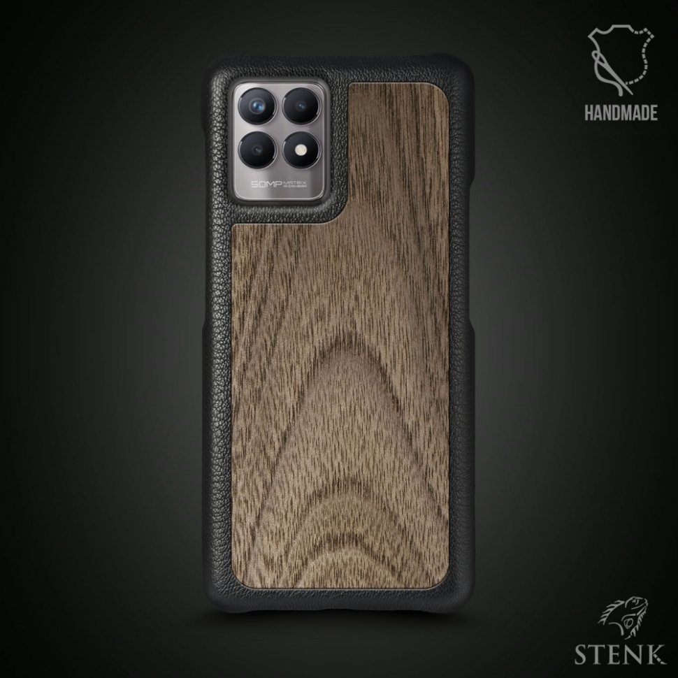 

Кожаная накладка Stenk WoodBacker для Realme 8i Чёрная
