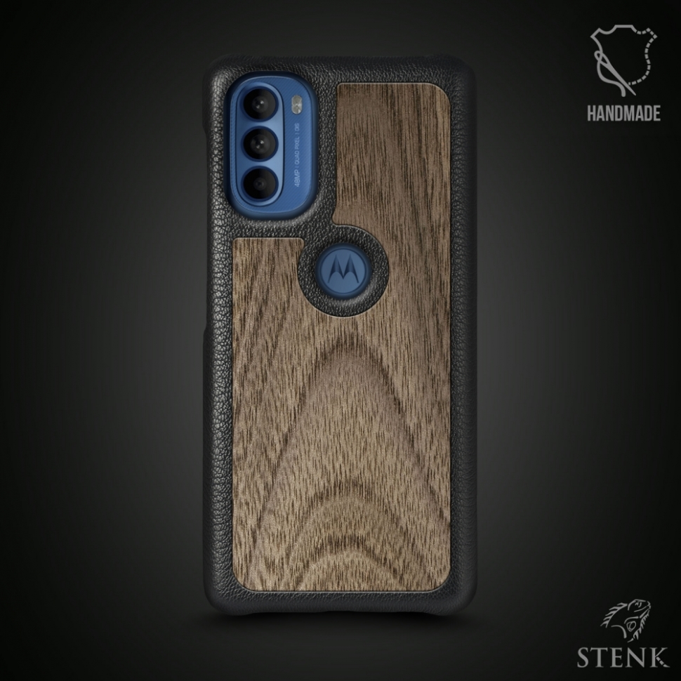 

Кожаная накладка Stenk WoodBacker для Motorola Moto G41 Чёрная