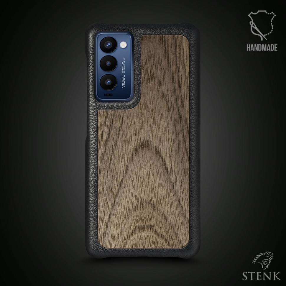 

Кожаная накладка Stenk WoodBacker для TECNO Camon 18P Чёрная