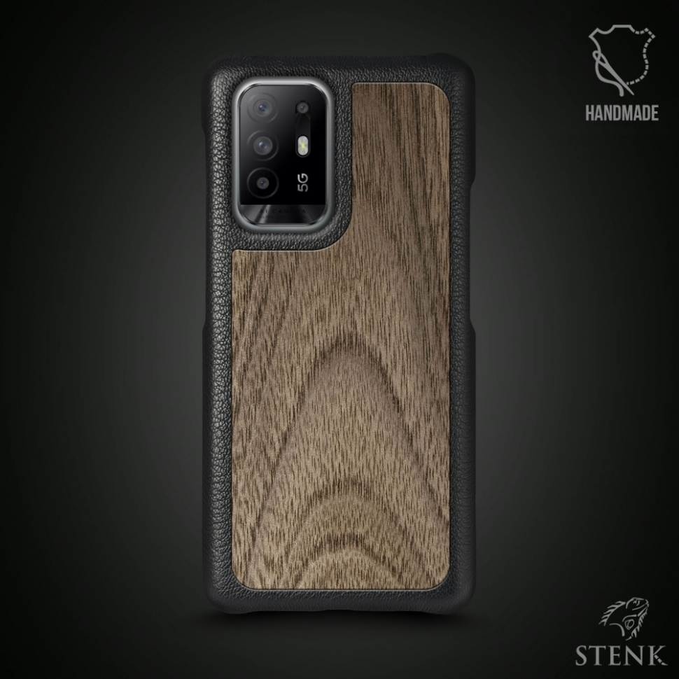 

Кожаная накладка Stenk WoodBacker для OPPO Reno5 Z 5G Чёрная