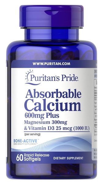 

Кальций плюс магний и витамин D3 Absorbable Calcium plus Magnesium with Vitamin D3 Puritan's Pride 600 мг/300 мг/1000 МЕ 60 капсул (PP464)