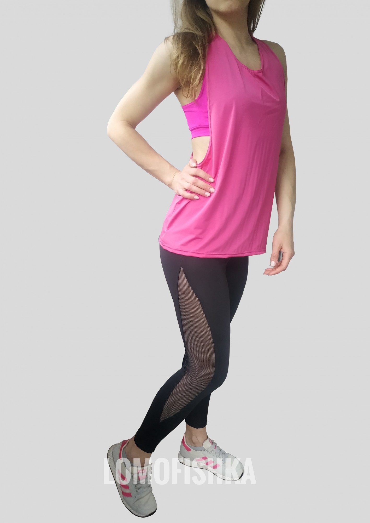 

Комплект для фитнеса (лосины+топ+майка) LOMOFIT-Black 4135М37М 42 черно-малиновый с сеткой