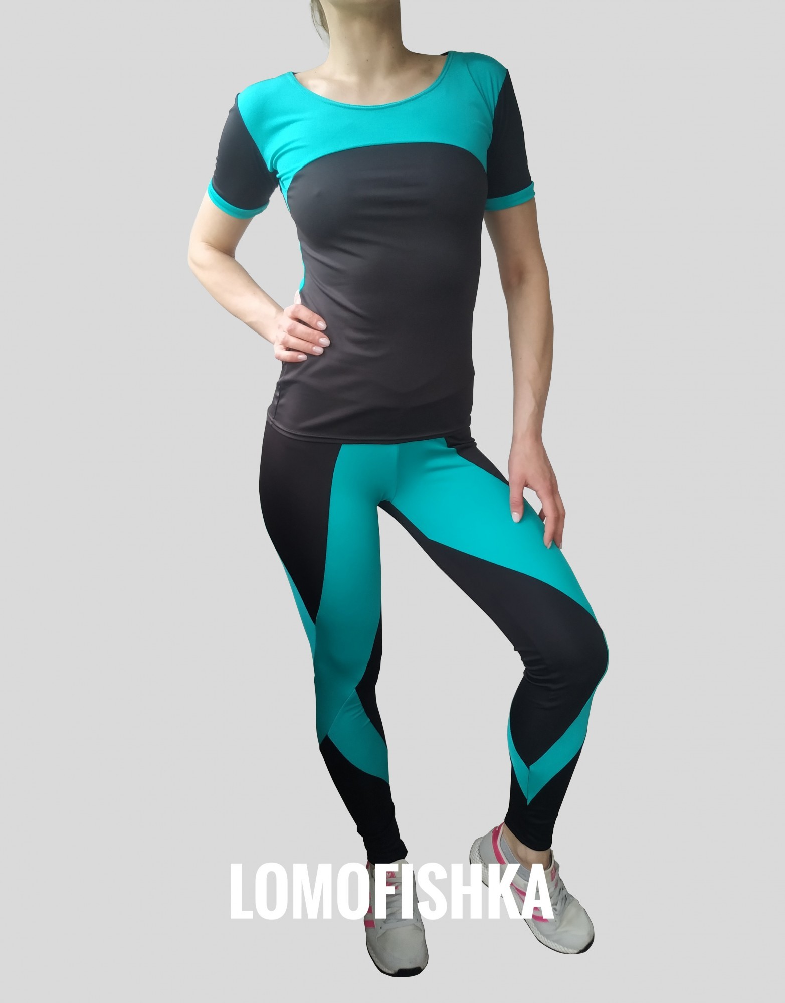 

Комплект для фитнеса (лосины+футболка) LOMOFIT 5830Б 46 черно-бирюзовый