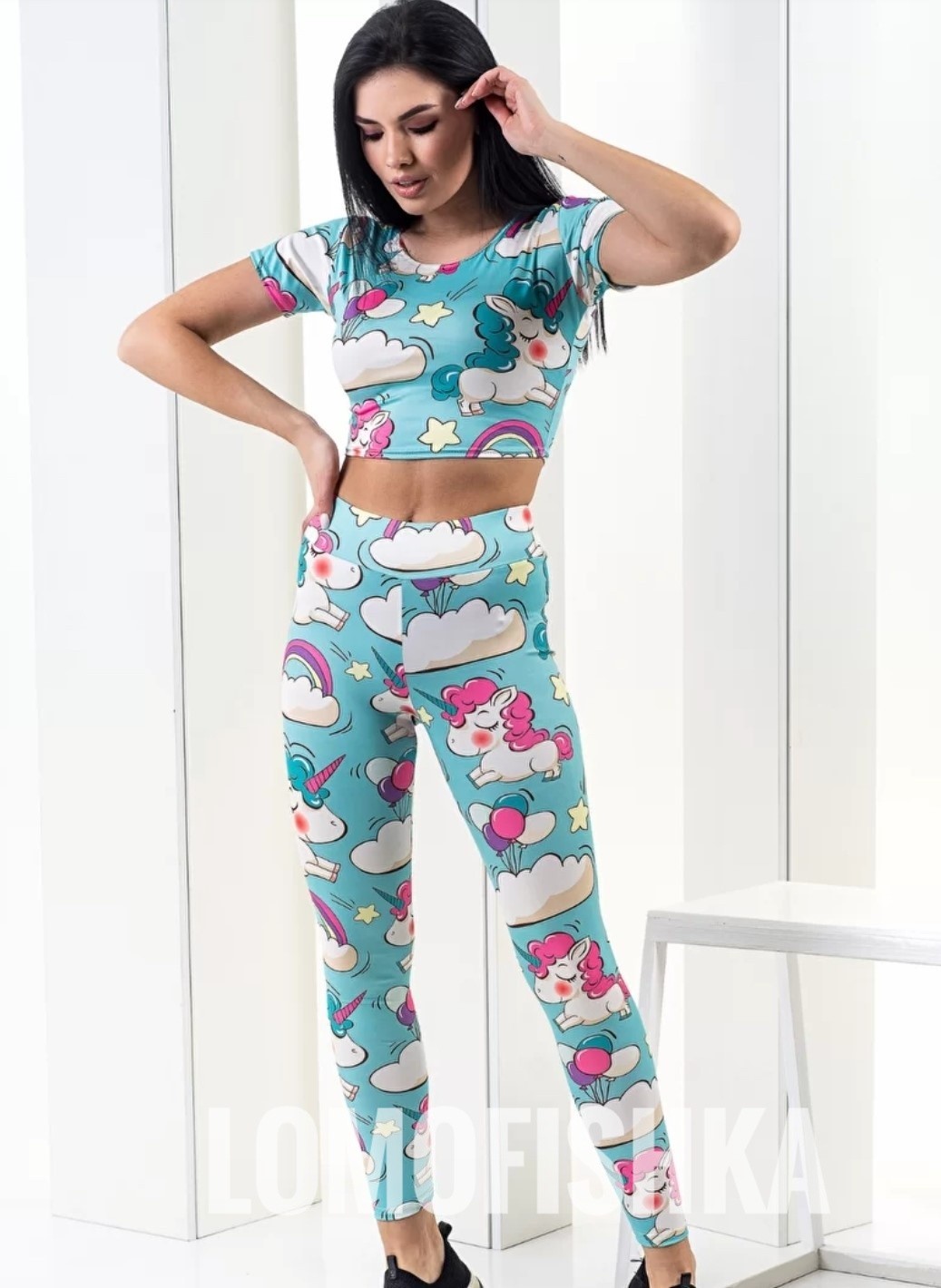 

Комплект для фитнеса (лосины+ топ с коротким рукавом) PRINTFIT 02111ЕЗ 44 "Единорог бирюзовый"