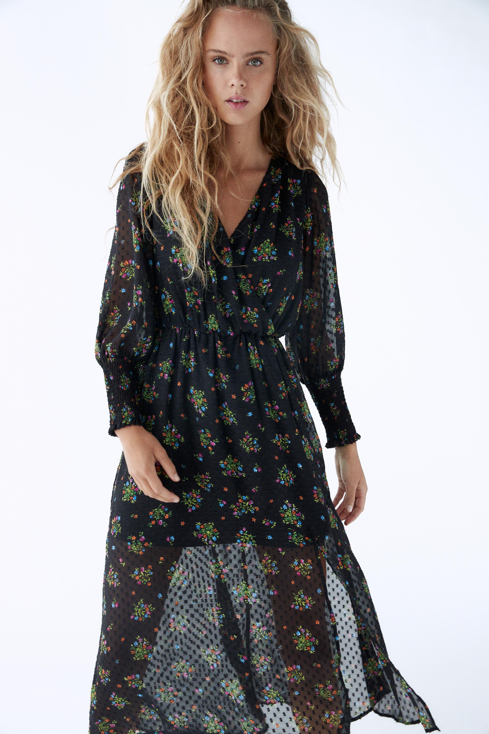 

Платье Zara  черный цветы 2157242800, Платье Zara M черный цветы 2157242800