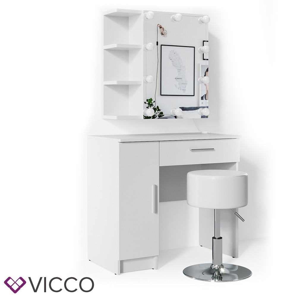 

Туалетный столик 80x74 Vicco Fynnia с подсветкой и стулом, белый